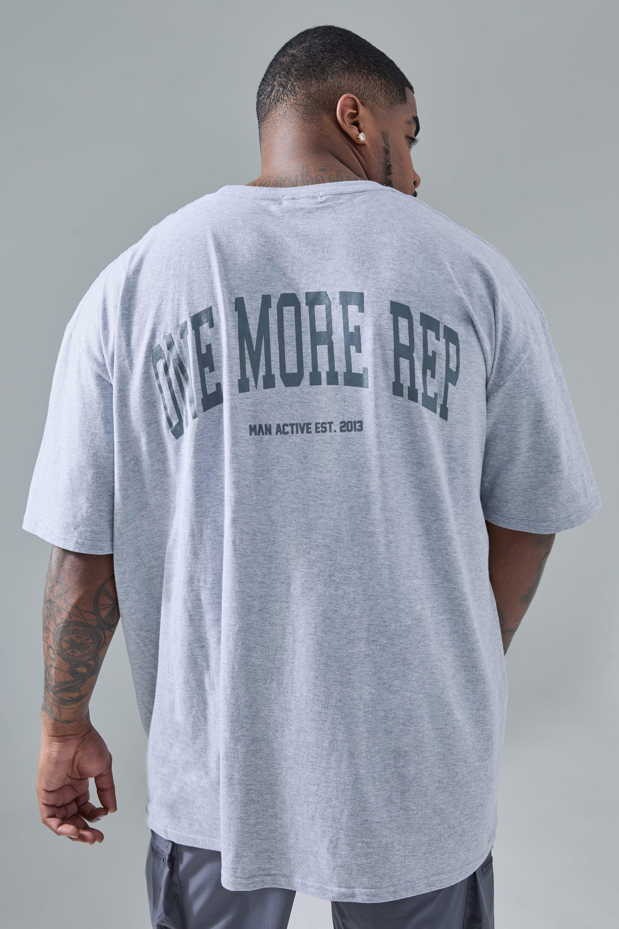 Mens Grey Plus Man Active Oversized One More Rep T-shirt, Grey